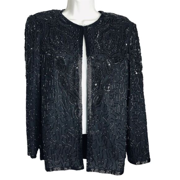 Adrianna Papell Evening Silk Beaded Sequin Evening Jacket Cardigan, Vintage SZ ( - Picture 3 of 9